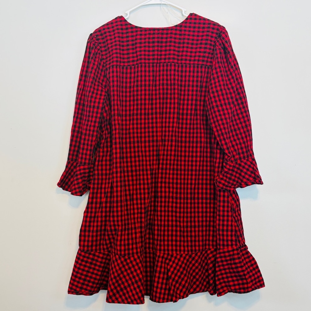 Time and Tru Red and Black Gingham Tie Front Midi Dress - Picture 8 of 11